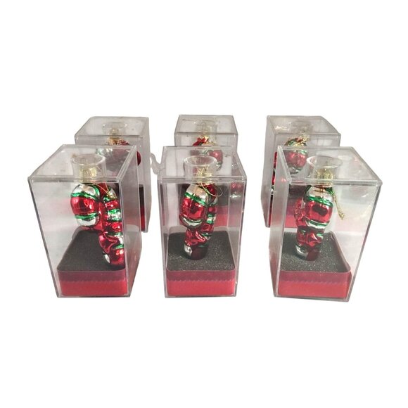 Set Of 6 Santas Workbench Christmas Candy Cane Ornaments Glass In Original Boxes - Picture 2 of 8